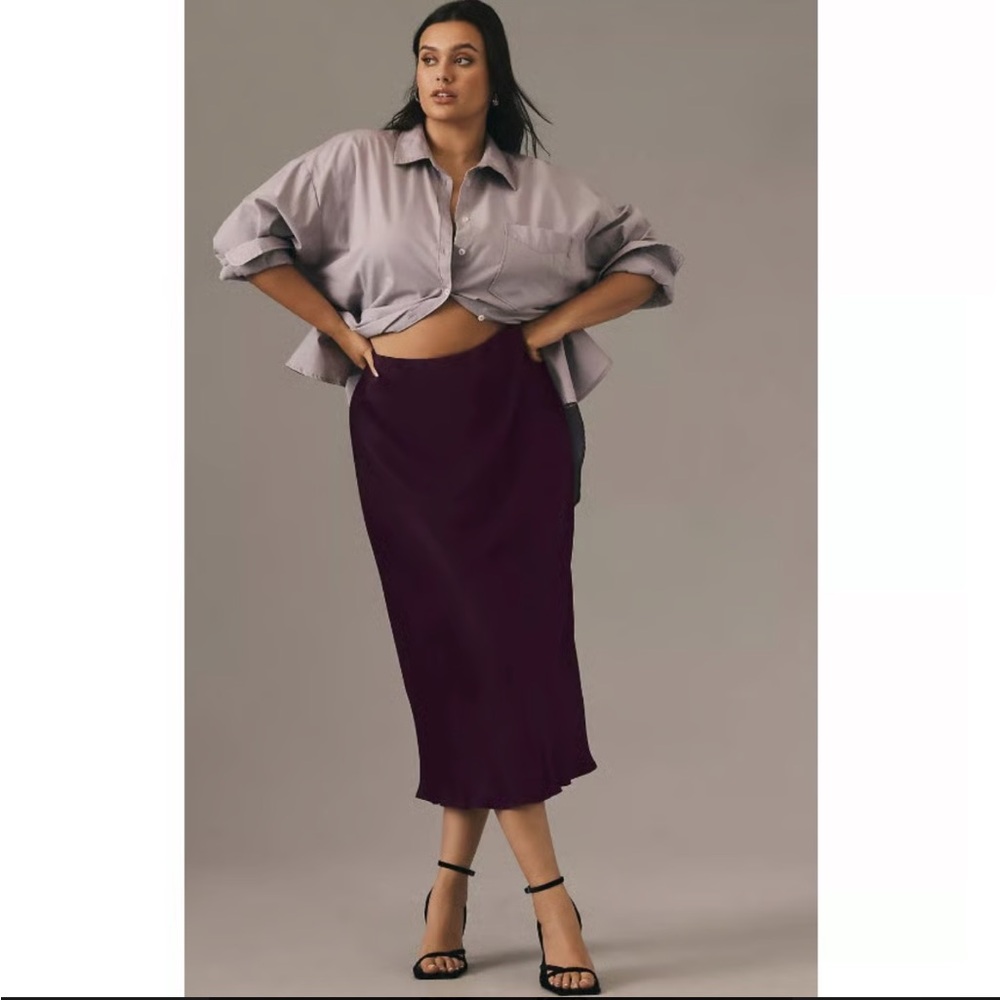 BY ANTHROPOLOGIE Tilda Satin Slip Midi Skirt Deep Purple Unlined Women's XS